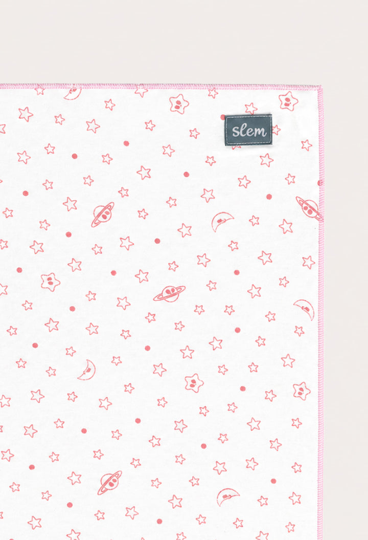 Printed Embroidered Baby Bath Towel in Pink