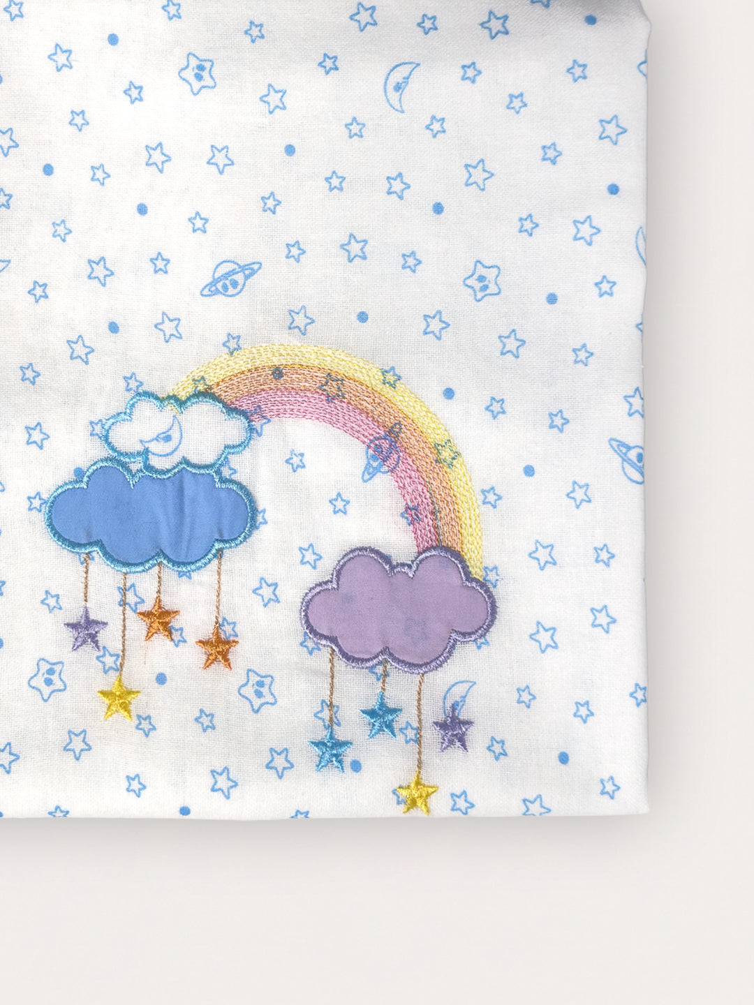 Printed Embroidered Bath Towel in Blue