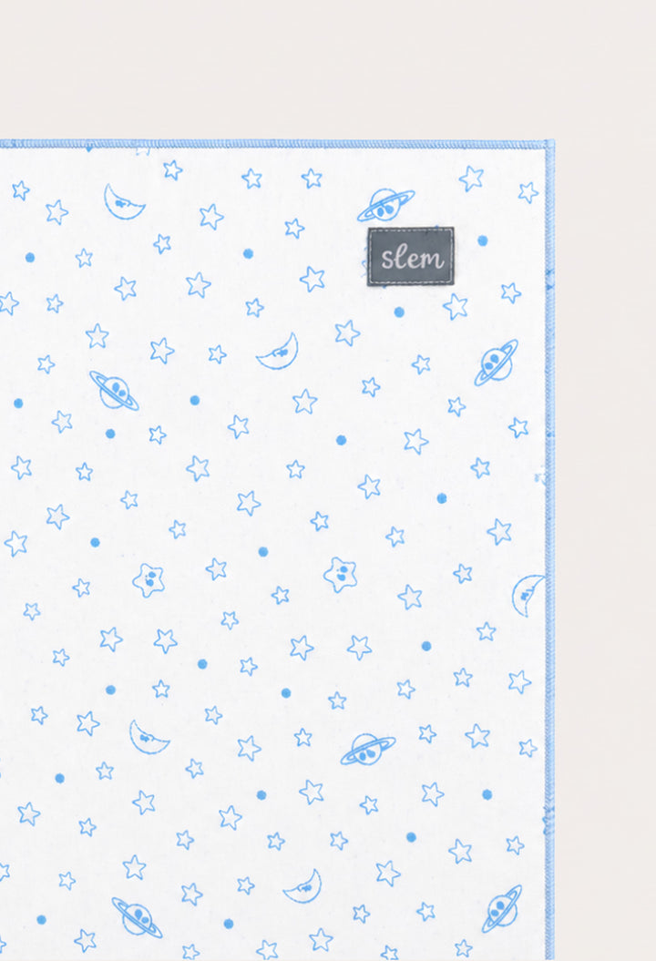 Printed Embroidered Bath Towel in Blue