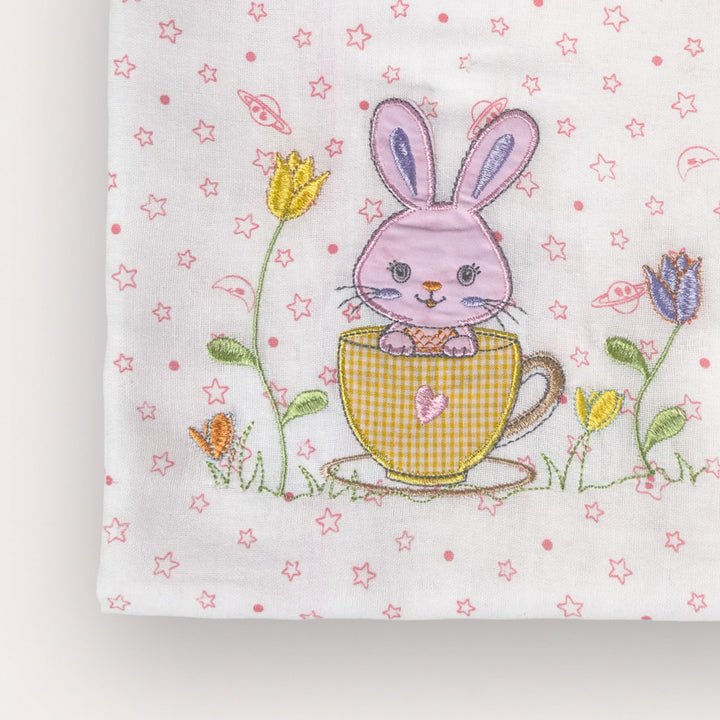Printed Embroidered Baby Bath Towel in Pink