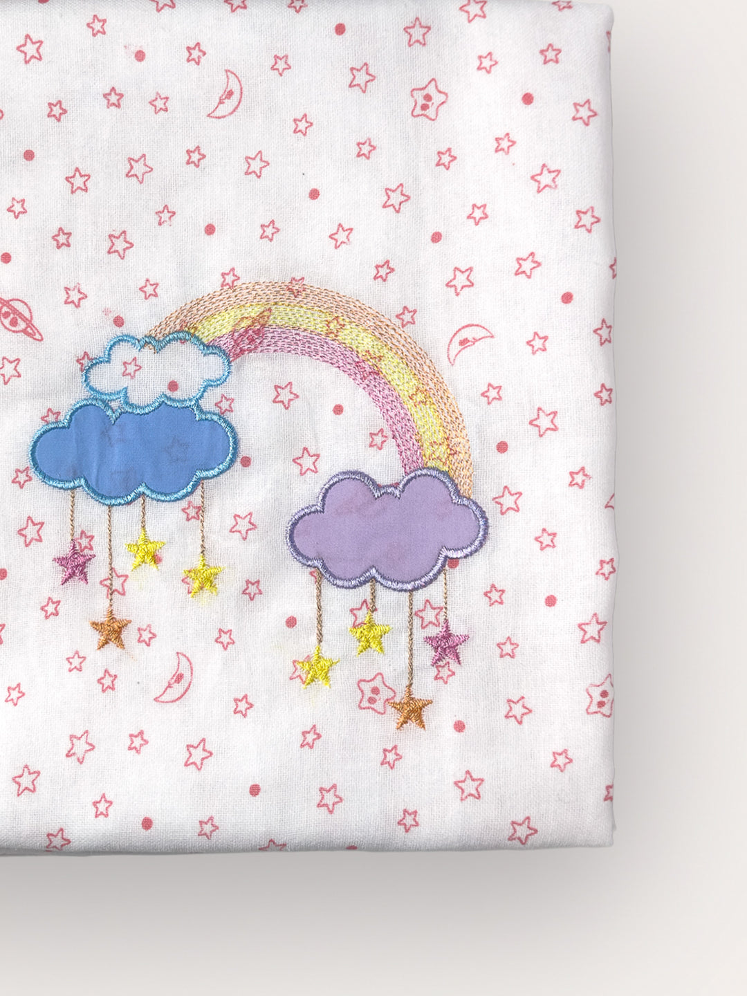 Printed Embroidered Baby Bath Towel in Pink